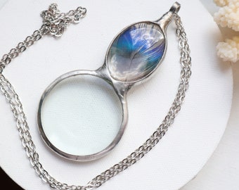 Boho Magnifying Glass Necklace: Rustic Loupe Pendant, 10x Magnification