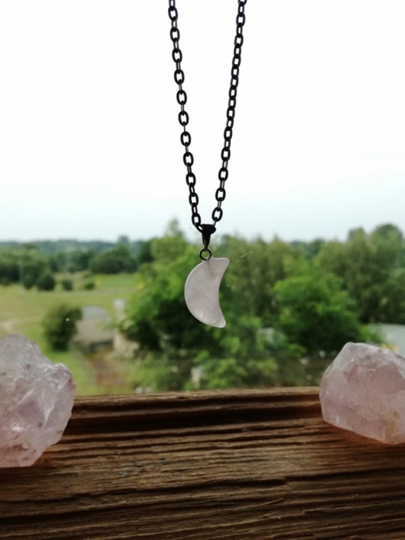 Crescent Moon pendant Moon medallion Crescent Moon QUARTZ necklace September birthstone bridesmaids jewelry wedding gift for her