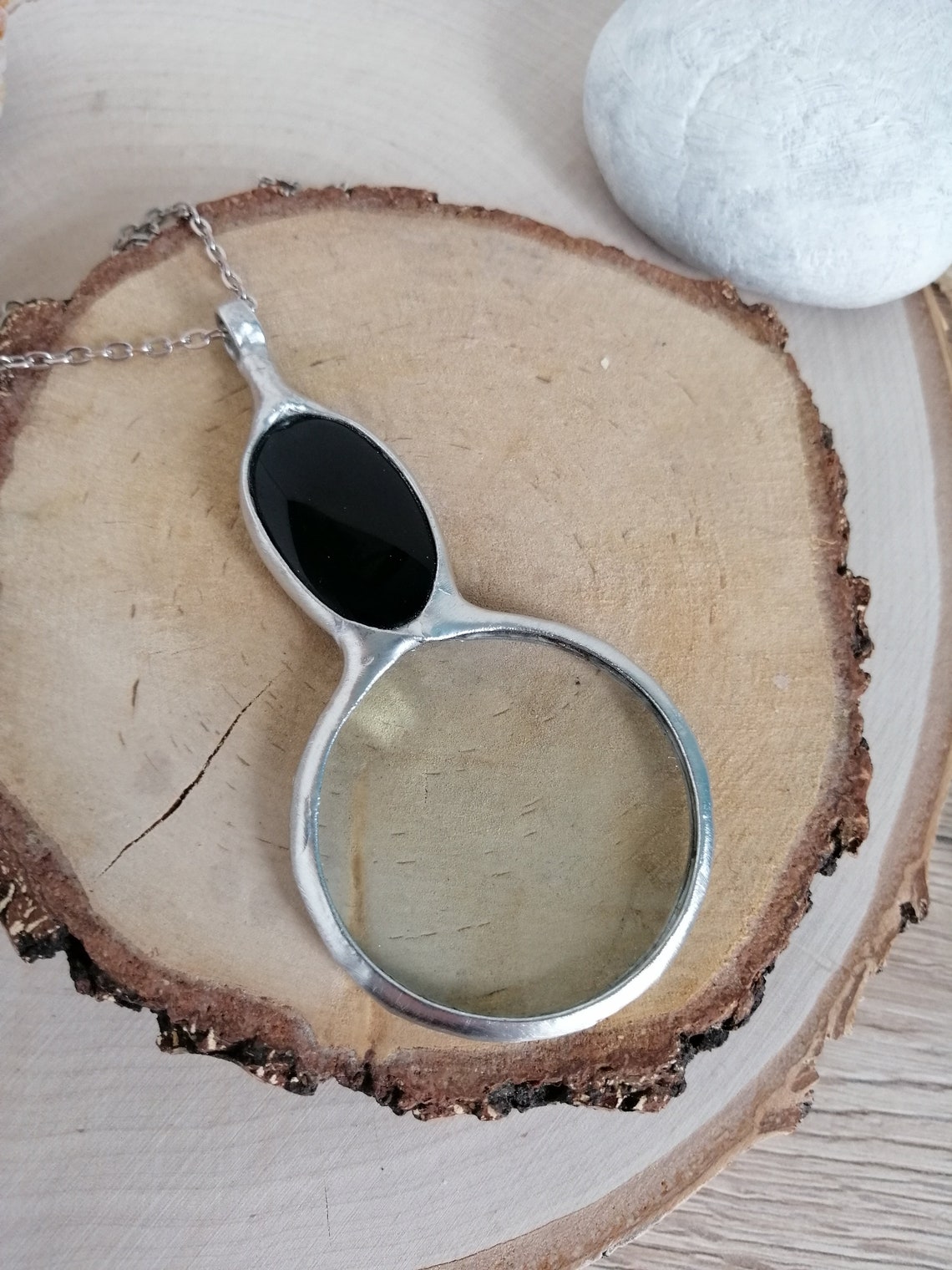 Lupe Halskette Lupe LOUPE schwarz OBSIDIAN Anhänger Lupe Etsy