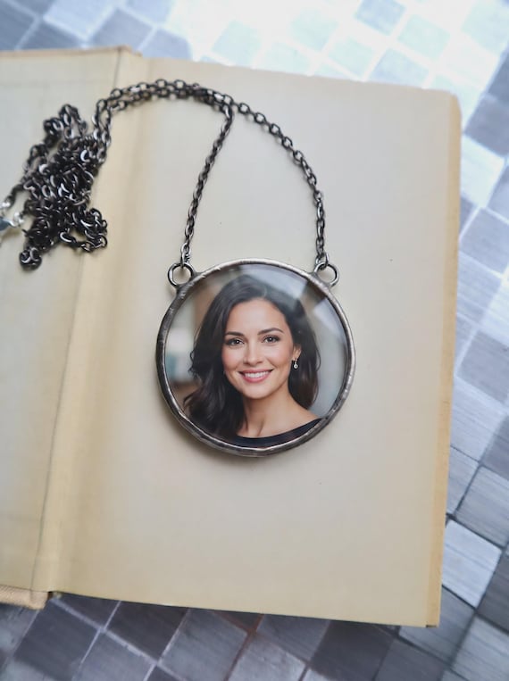 Personalized Photo Pendant Necklace – Custom Memorial Jewelry – Favorite Person Keepsake – Loved One Gift – Handmade Stained Glass Pendant