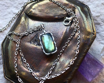 Green Labradorite Pendant, Necklace Boho Gift for friend Handmade Jewlery