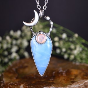 women day gift, blue opal moonstone Necklace, blue CRYSTAL pendant, retro necklace, hand made, boho jewelry
