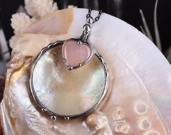 Vintage Heart Quartz Loupe Necklace: Magnifying Glass Pendant