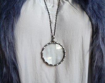 Silver Magnifying Glass Loupe Necklace: Handmade Artistic Pendant