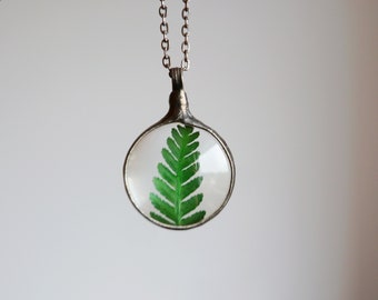 pressed flower necklace, Gift for women, fern necklace, gift for her, Fern jewlery, Terrarium necklace, layering necklace
