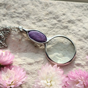 MAGNIFYING glass necklace, magnifying glass Loupe pendant, Charoite necklace, gift for women handmade image 6