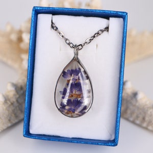Collier LAVANDE, bijoux lavande, collier fleurs pressées, cadeau pour elle, cadeau pour papa, cadeau pour maman
