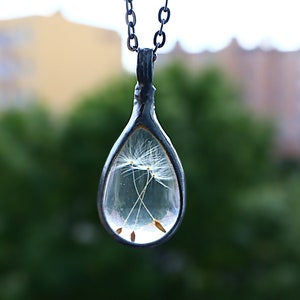 Dandelion Necklace, statement pendant, Romantic Necklace, Terrarium jewellery, subtle jewelry, hand made, soldered pendant,bohemian necklace