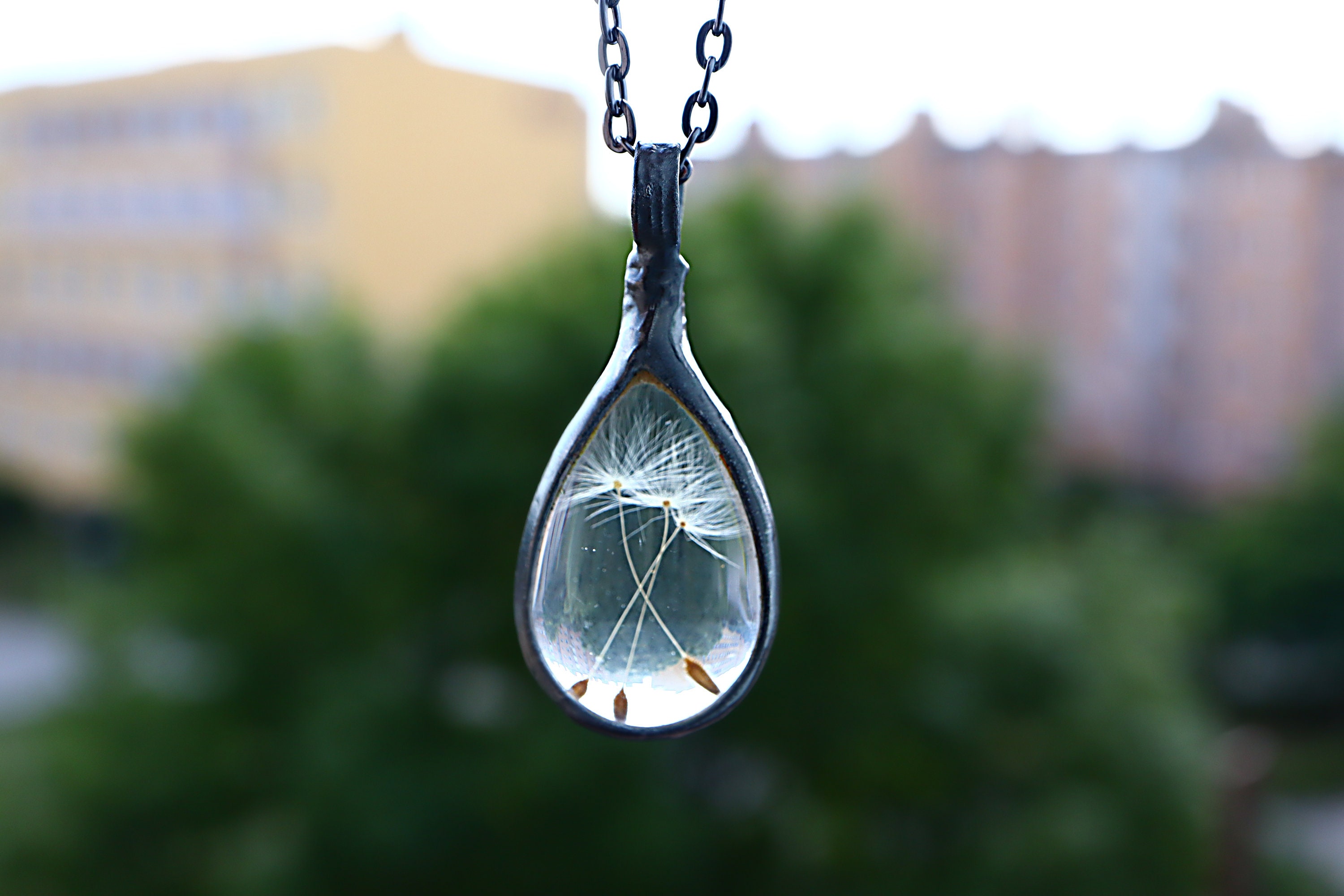 Dandelion Seed Terrarium Necklace: Handmade Soldered Pendant