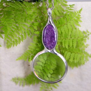 MAGNIFYING glass necklace, magnifying glass Loupe pendant, Charoite necklace, gift for women handmade image 4