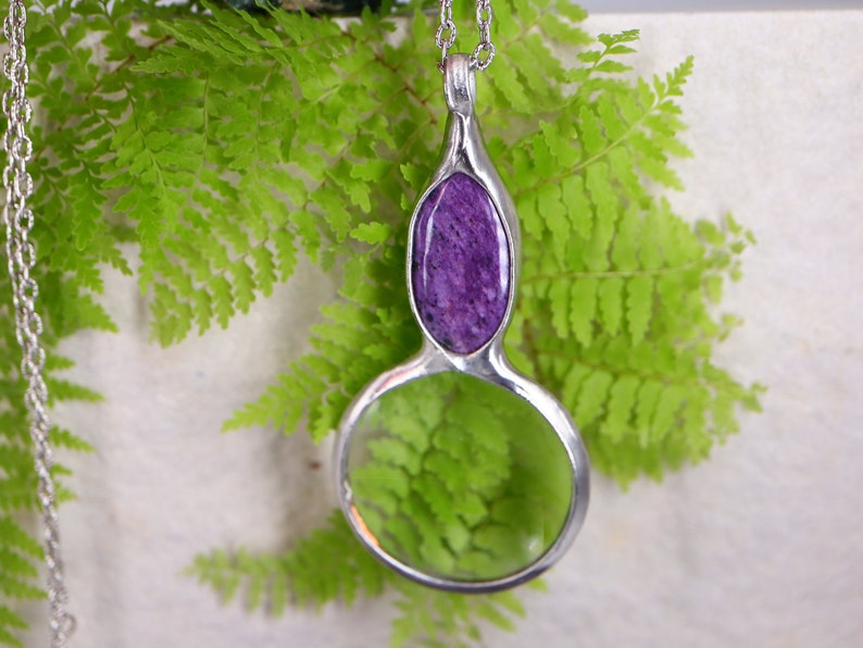 MAGNIFYING glass necklace, magnifying glass Loupe pendant, Charoite necklace, gift for women handmade image 4