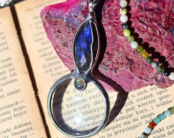 Labradorite magnifying glass Loupe pendant, friend gift for women handmade