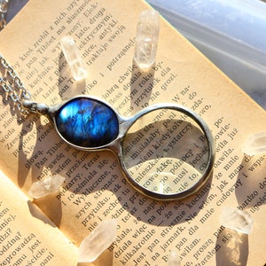 magnifying glass Loupe pendant,  Blue labradorite  Loupe Necklace,  Loupe pendant, statement necklace, Gift for her