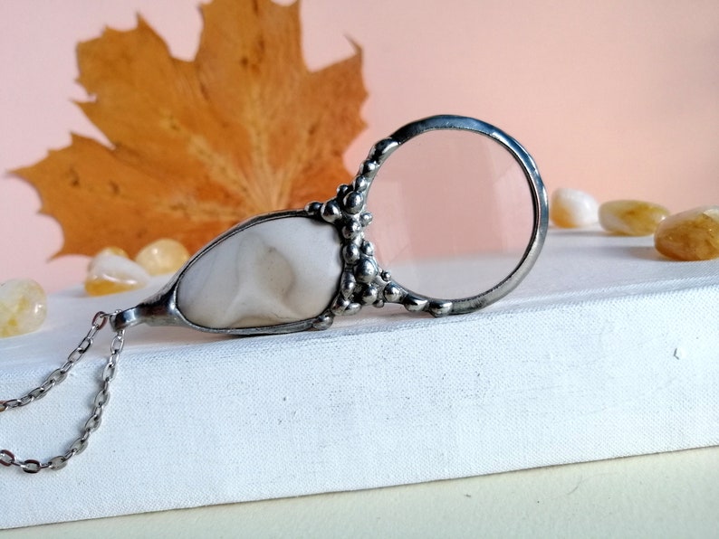 loupe necklace gift for grandma handmade MAGNIFYING glass necklace striped flint necklace magnifying glass Loupe pendant
