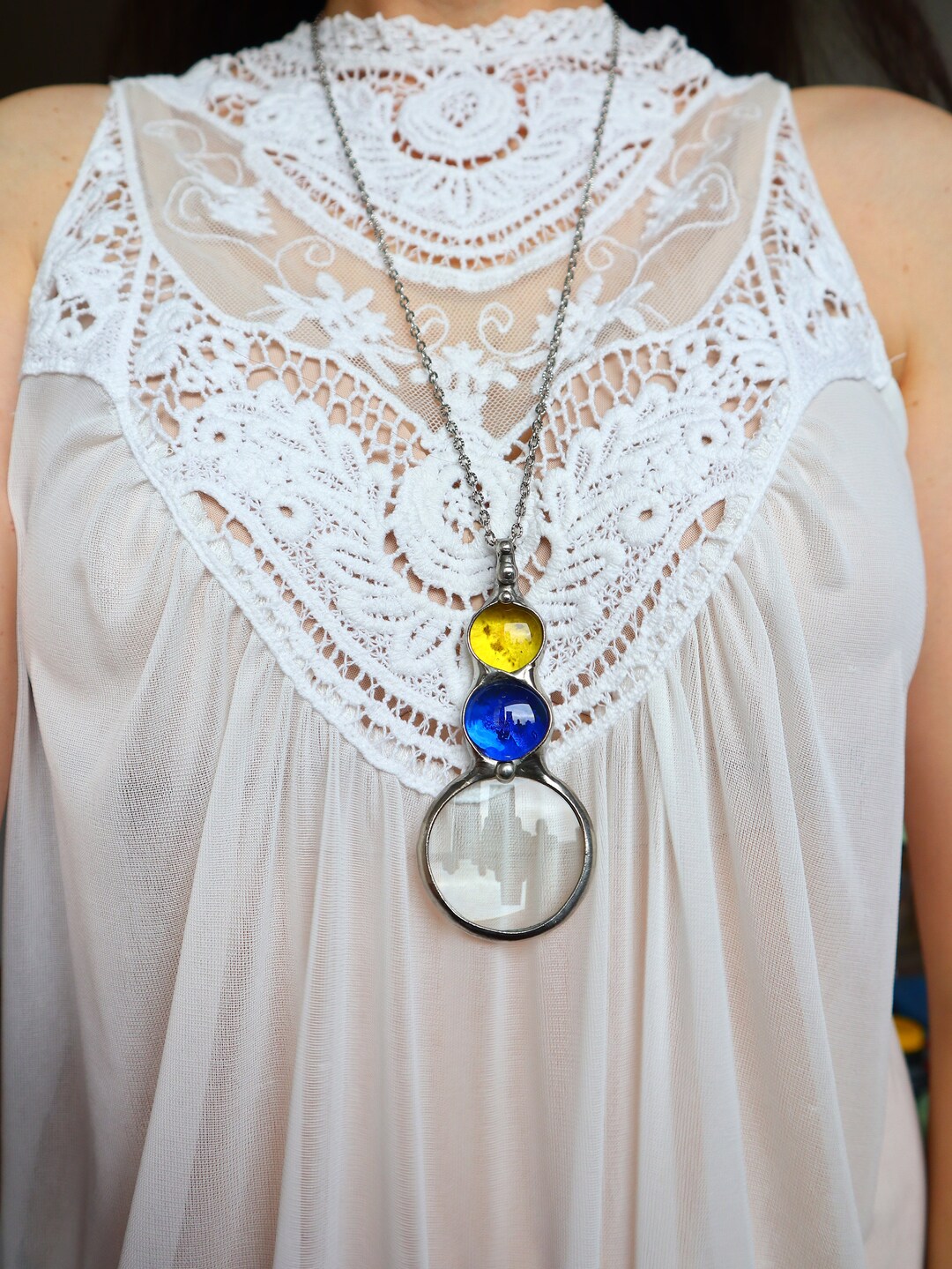 Blue Yellow Loupe Necklace Magnifying Glass LOUPE Pendant Etsy