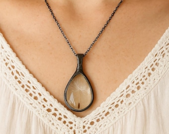 Dandelion Seed Terrarium Necklace: Real Plant Pendant, Soldered Glass