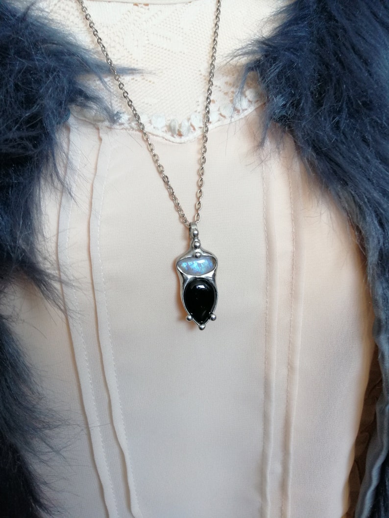 One of a kind jewelry BUSTANI buddha gift for her layering necklace Blue Moonstone Necklace ONYX Necklace