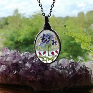 Collier Forget Me Not-Cadeau d'anniversaire-Cadeau pour elle-Bijoux fleurs pressées-Bijoux fleurs-Collier vraies fleurs-Bijoux nature