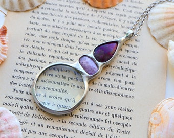 Fossil coral magnifying glass LOUPE pendant, Big  loupe Necklace, gift for women, Quartz Jewelry, celestial jewelry quartz Pendant