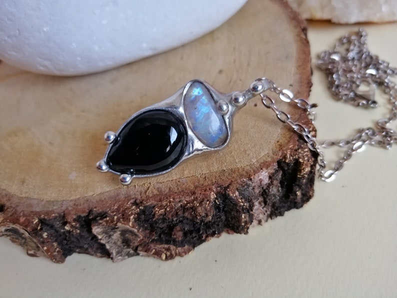 One of a kind jewelry BUSTANI buddha gift for her layering necklace Blue Moonstone Necklace ONYX Necklace