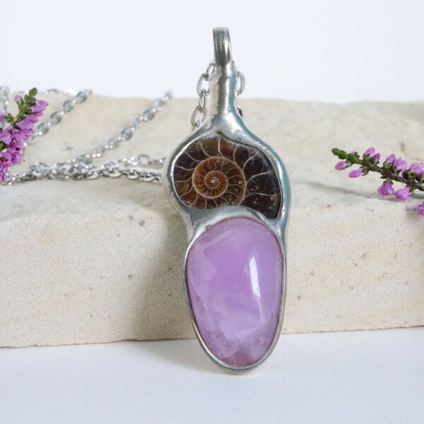 Ammonite AMETHYST Necklace,  HEALING gemstone  Jewelry,  gift for sister, layering necklace, gift for her, BUSTANI