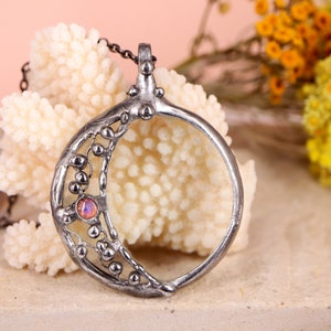 Crescent Moon magnifying glass LOUPE pendant, gift for women, Moonstone Necklace, statement necklace, Hand Made,  christmas gift for her