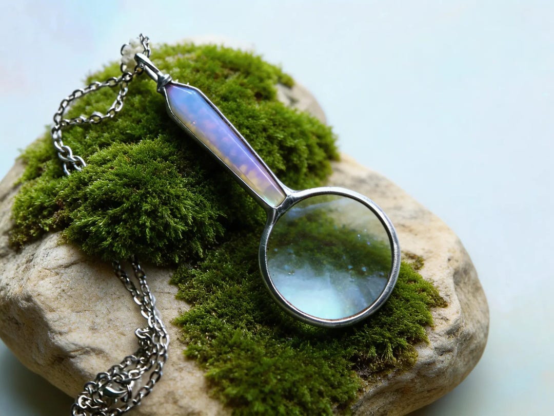 Opalite Loupe Pendant Necklace: Handmade Rustic Boho Magnifying Glass ...
