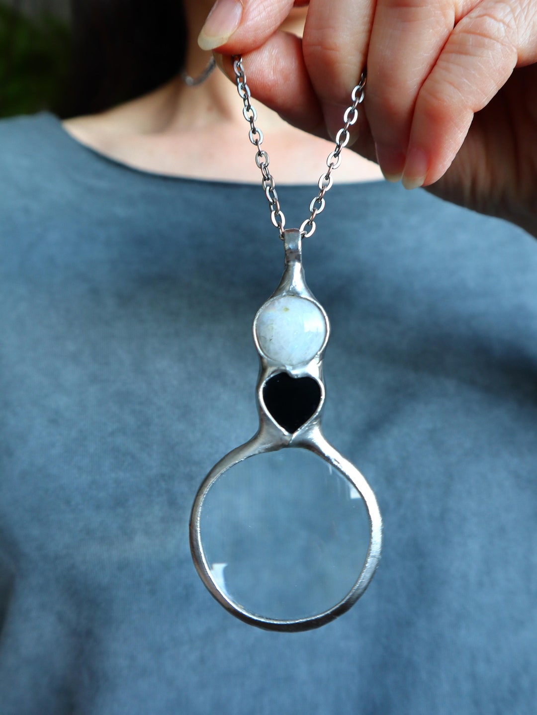 Magnifying Glass Loupe Necklace Anniversary Gifts Blue Etsy