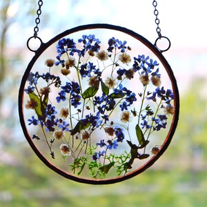 forget me nots babys breath hydrangea stained glass decor Gifts for Mom Birthday Gifts, Gift for Woman,Gift for Wife, Window Suncatcher