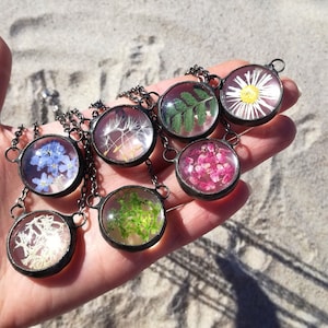 Pressed Flower Necklace: Stained Glass Terrarium Pendant