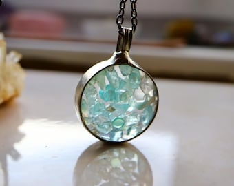 Raw Aquamarine Birthstone Necklace: Handmade Silver Brass Jewelry