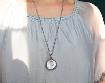 valentines day, Gift for her, Sphere ball Quartz Necklace,  quartz Jewelry, silver tin necklace, gift for mom