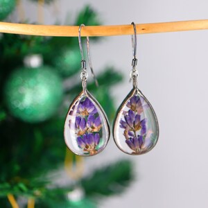 Sterling Silver earrings, Lavender earrings,  Dangle & Drop Earrings gift for her, pressed flowers, purple jewelry, gift for women, wild