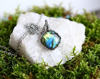 Shiny Blue Labradorite Pendant, Necklace Boho Gift for friend Handmade Jewlery