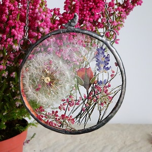 Dandelion seeds stained glass window hangings, pressed flower frame,wedding gift, 1 year anniversary, dried flower bouquet,preserve bouquets