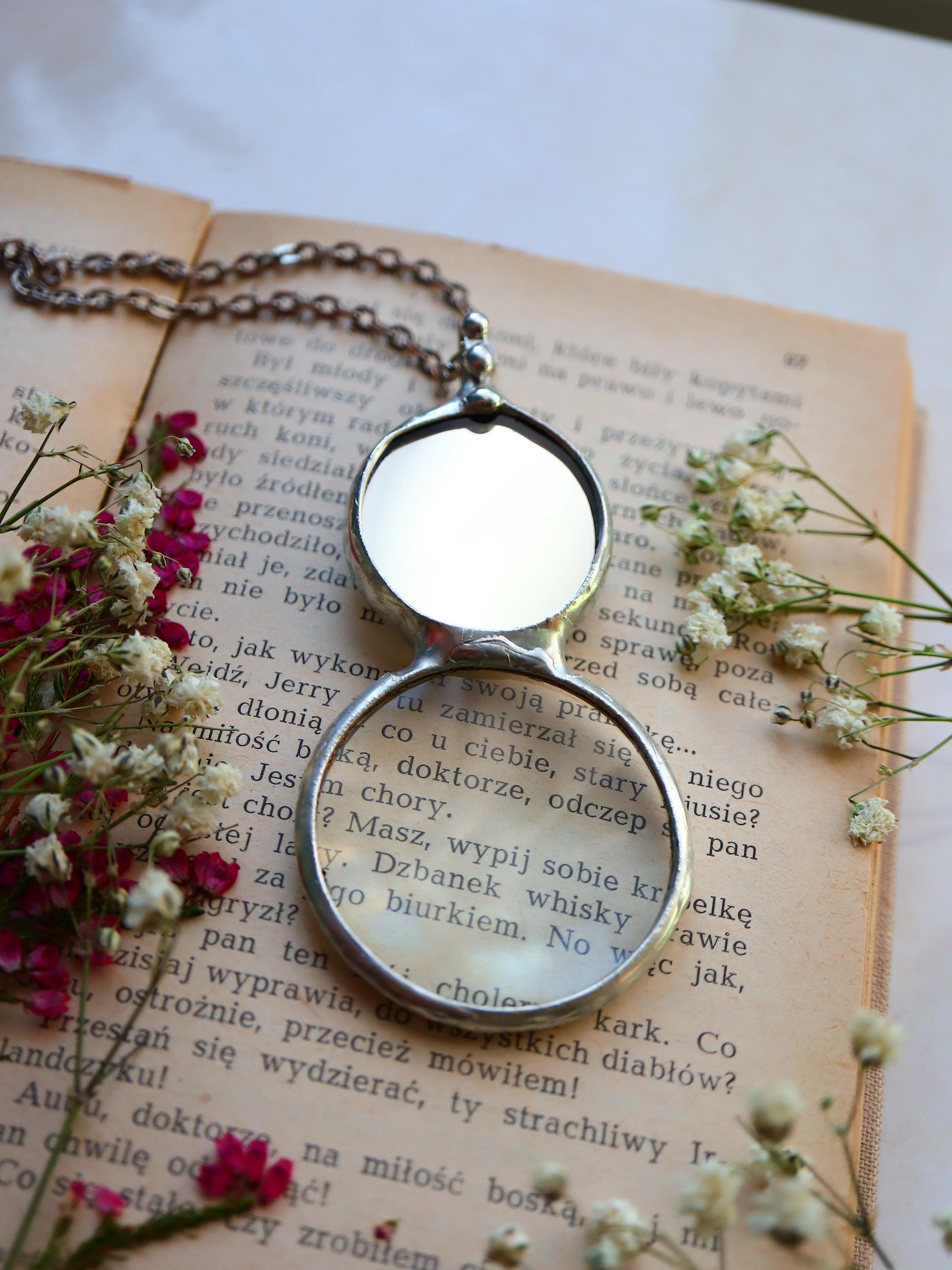 Big Mirror Loupe Necklace, mirror magnifying glass necklace, mirror Necklace, mirror pendant, gift for her