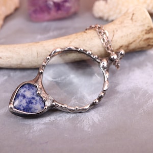 Magnifying Glass Necklace, Blue heart sodalite Loupe Necklace, Long Necklace, Loupe Necklace, magnifying glass LOUPE pendant