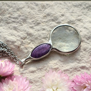 MAGNIFYING glass necklace, magnifying glass Loupe pendant, Charoite necklace, gift for women handmade image 7