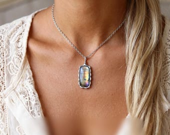 Purple gold Labradorite Pendant, Necklace Boho Gift for friend Handmade Jewlery