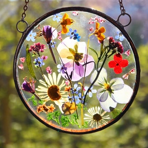 Mothers day Gift Home decor, Birthday pressed flower frame, Gift for Wife,Stained glass,Window Hanging Suncatcher