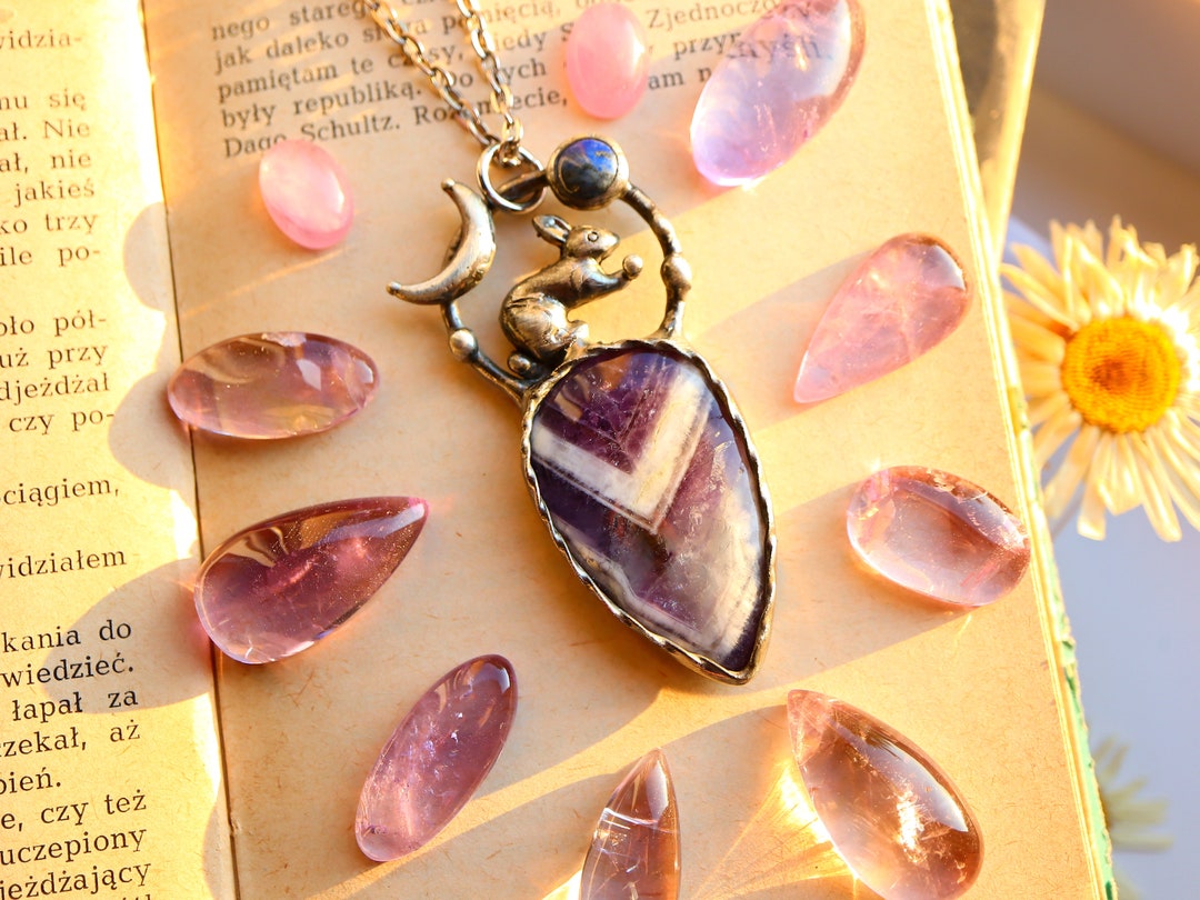 Rabbit Purple Amethyst Celestial DELICATE Necklace, Rabbit Pendant ...