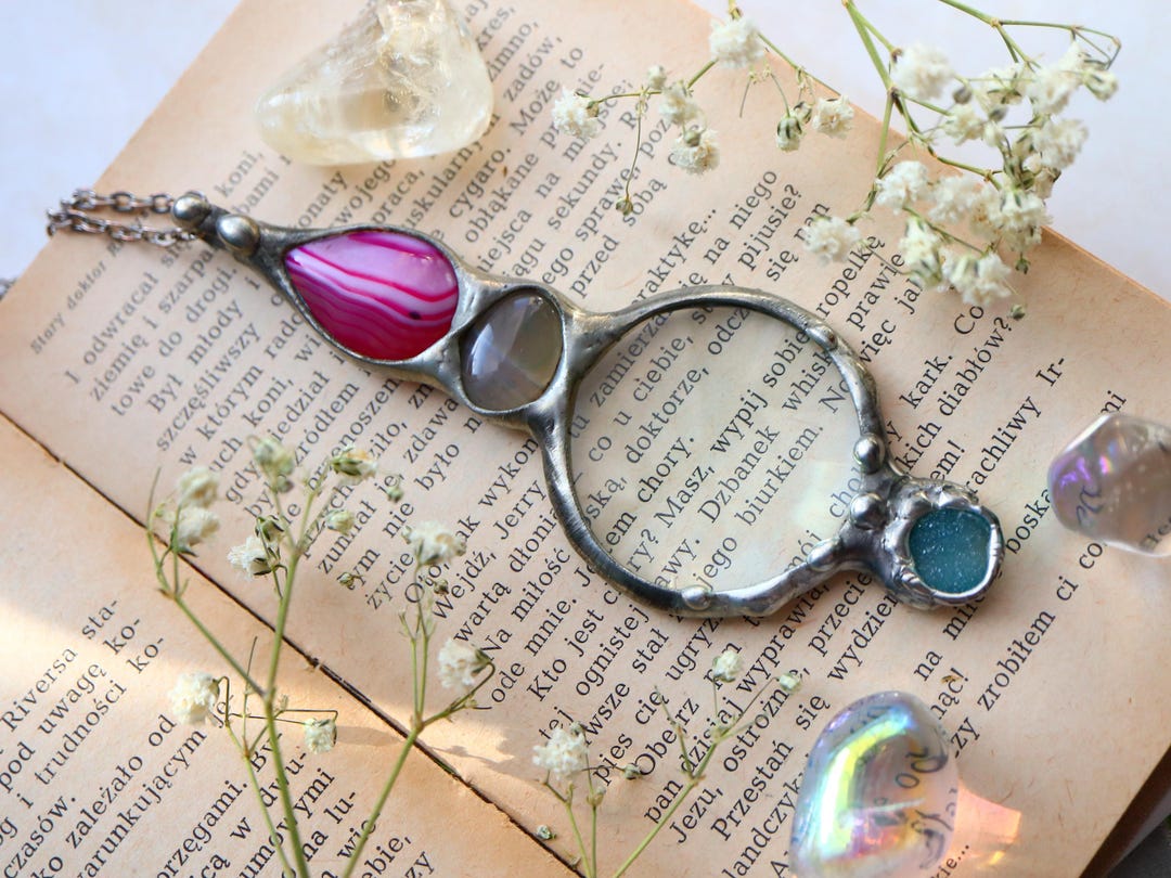 Artistic Agate Magnifying Glass Necklace: Boho Loupe Pendant - Etsy