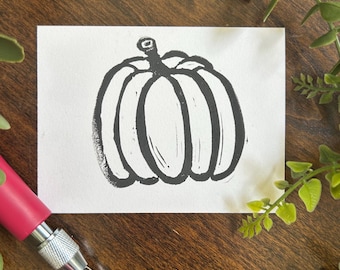 3x4 Pumpkin Linocut Print | Hand-Carved Art Print