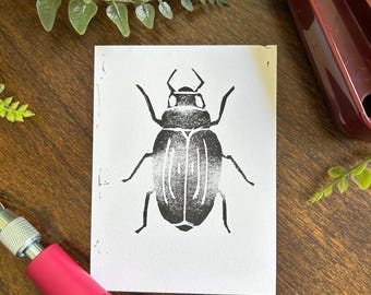 3x4 Beetle/Bug Linocut Print | Hand-Carved Art Print