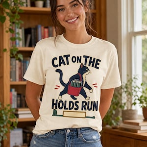 Cat on the Holds Run Shirt, Bookish Cat Tee, Library Pickup Gift for Readers