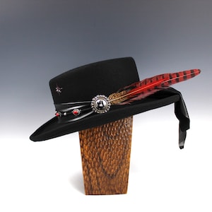 The Firestorm Gambler - Chapéu Fedora de Feltro de Lã, Chapéu de Cowboy Preto Feito à Mão no Estilo Country Western, Estilo Stevie Ray Vaughn Unissex