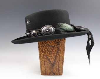 The Tombstone Gambler Wool Felt Fedora Hat Black Country Western Style Cowboy Hat Unisex For Men And Women Black Detailing Rock and Roll