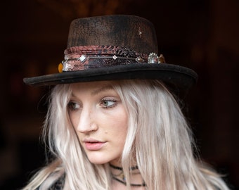 The Dusty Springfield Gambler - Wool Felt Country Western Cowgirl Style Cowboy Distressed Burn Effect Hat unisex men & women