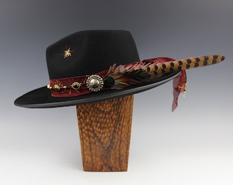 The El Nero Oro Fedora - Wool Felt Hat Rock And Roll Country Western Style Hat Unisex For Men And Women Blues Gig Musician Black Custom Hat