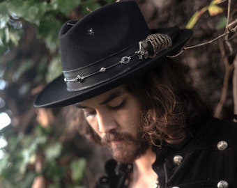 The Nighthawk Fedora Hat Rock and Roll Style Hat Unisex For Men And Women Blues Gig Musician Hat Black And Silver Detailing